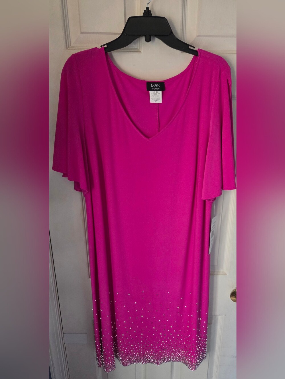 Fuchsia V-Neck Flutter Sleeve Top